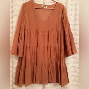 Listicle Tiered Babydoll Dress - Rust